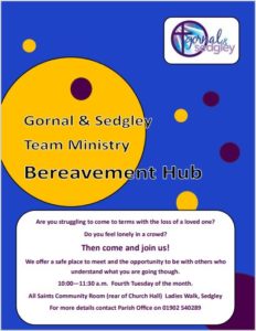 Bereavement hub poster on group in Sedgley